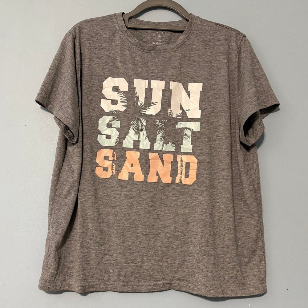 Shein Curve 1XL Sun Salt Sand Graphic Tee Heather Grey Short Sleeve 2243